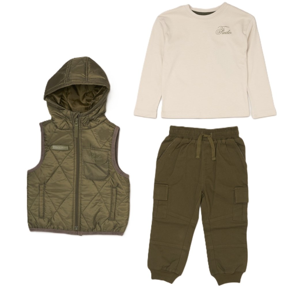 G11316TOD: Boys Quilted Gilet, Top & Cargo Pant Outfit (2-4 Years) G11316TOD: Boys Quilted Gilet, Top & Cargo Pant Outfit (2-4 Years)