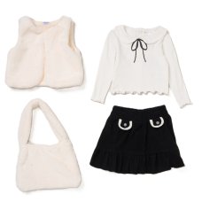 G11323TOD: Girls Faux Fur Gilet, Top, Crepe Skirt & Handbag Outfit (2-4 Years)