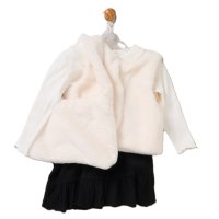 G11323TOD: Girls Faux Fur Gilet, Top, Crepe Skirt & Handbag Outfit (2-4 Years)