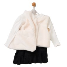 G11323TOD: Girls Faux Fur Gilet, Top, Crepe Skirt & Handbag Outfit (2-4 Years)