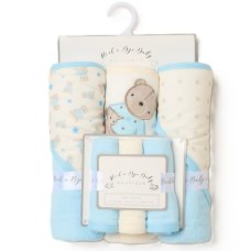 G11377: Baby Boys Bears 6 Piece Hooded Towels & Washcloths Bath Time Set