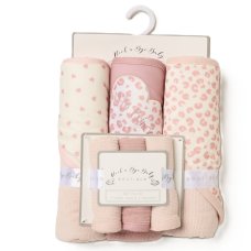 G11381: Baby Girls Hearts 6 Piece Hooded Towels & Washcloths Bath Time Set