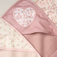 G11381: Baby Girls Hearts 6 Piece Hooded Towels & Washcloths Bath Time Set