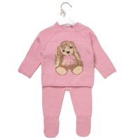 G11392NB: Baby Girls Knitted 2 Piece Outfit (0-12 Months)