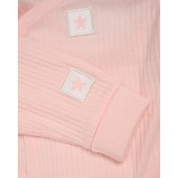 G11397NB: Baby Pink Ribbed Bodysuit & Pant With Silicone Food Catcher Bib, Bowl & Spork Set (9-24 Months)