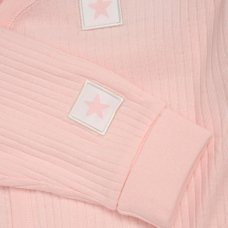 G11397NB: Baby Pink Ribbed Bodysuit & Pant With Silicone Food Catcher Bib, Bowl & Spork Set (9-24 Months)