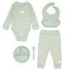 G11400NB: Baby Sage Ribbed Bodysuit & Pant With Silicone Food Catcher Bib, Bowl & Spork Set (9-24 Months)