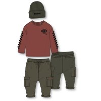 G11491: Boys Bench Top, Denim Cargo Pant & Knitted Beanie Hat Outfit (18 Months-5 Years)