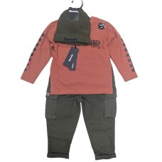 G11491: Boys Bench Top, Denim Cargo Pant & Knitted Beanie Hat Outfit (18 Months-5 Years)