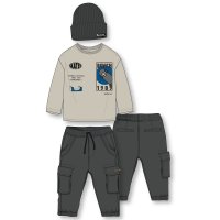 G11492: Boys Bench Top, Denim Cargo Pant & Knitted Beanie Hat Outfit (18 Months-5 Years)