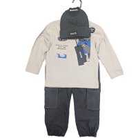 G11492: Boys Bench Top, Denim Cargo Pant & Knitted Beanie Hat Outfit (18 Months-5 Years)