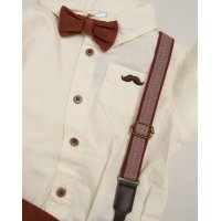G11526TOD: Boys Shirt With Corduroy Bow Tie & Pant With Braces Outfit (2-4 Years)