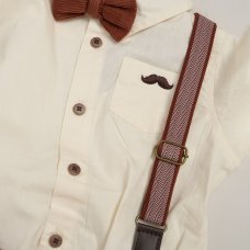 G11526TOD: Boys Shirt With Corduroy Bow Tie & Pant With Braces Outfit (2-4 Years)