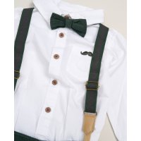 G11527TOD: Boys Shirt With Corduroy Bow Tie & Pant With Braces Outfit (2-4 Years)