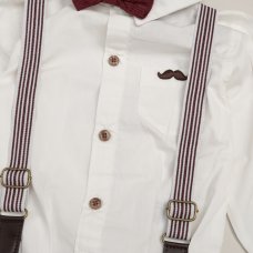G11528TOD: Boys Shirt With Corduroy Bow Tie & Pant With Braces Outfit (2-4 Years)