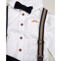 G11530TOD: Boys Shirt With Corduroy Bow Tie & Pant With Braces Outfit (2-4 Years)