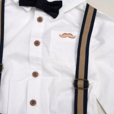G11530TOD: Boys Shirt With Corduroy Bow Tie & Pant With Braces Outfit (2-4 Years)