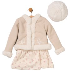 G11538TOD: Girls Shearling & Borg Jacket & Borg Beret With Crepe Jersey Dress (2-4 Years)