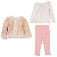G11617INF: Baby Girls Shearling & Borg Jacket, Top & Pointelle Leggings (12-24 Months)