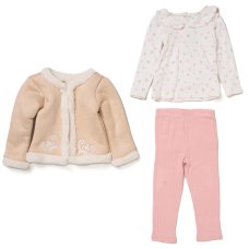G11617INF: Baby Girls Shearling & Borg Jacket, Top & Pointelle Leggings (12-24 Months)