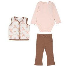 G11739INF:  Baby Girls Borg Printed Gilet, Bodysuit & Flared leggings Outfit (12-24 Months)