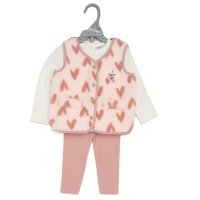 G11740INF:  Baby Girls Borg Printed Gilet, Bodysuit & Flared leggings Outfit (12-24 Months)