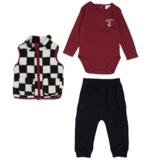 G11742INF:  Baby Boys Borg Printed Gilet, Bodysuit & Jog Pant Outfit (12-24 Months)