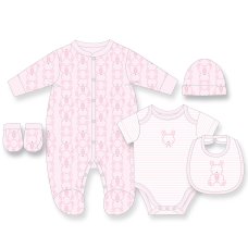 G11780NB: Baby Girls Bunny 6 Piece Mesh Bag Gift Set (NB-6 Months)