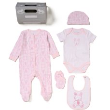 G11780NB: Baby Girls Bunny 6 Piece Mesh Bag Gift Set (NB-6 Months)