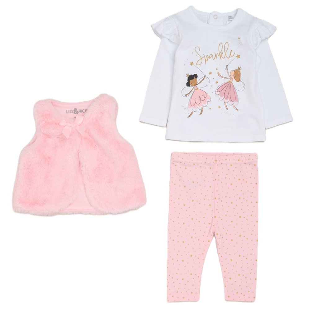 G11918INF: Baby Girls Faux Fur Gilet, Top & Legging Outfit (12-24 Months) G11918INF: Baby Girls Faux Fur Gilet, Top & Legging Outfit (12-24 Months)