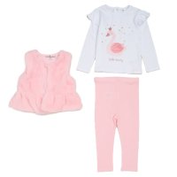 G11919INF: Baby Girls Faux Fur Gilet, Top & Legging Outfit (12-24 Months)