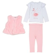 G11919INF: Baby Girls Faux Fur Gilet, Top & Legging Outfit (12-24 Months)