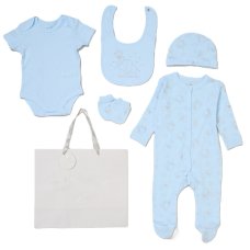 G12001NB: Baby Boys Elephant 6 Piece Mesh Bag Gift Set (NB-6 Months)