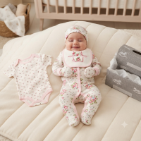 G12005NB: Baby Girls Floral 6 Piece Mesh Bag Gift Set (NB-6 Months)