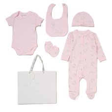 G12009NB: Baby Girls Elephant 6 Piece Mesh Bag Gift Set (NB-6 Months)