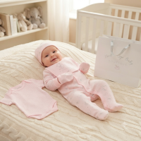 G12009NB: Baby Girls Elephant 6 Piece Mesh Bag Gift Set (NB-6 Months)