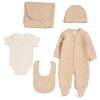 G12265NB: Baby Beige Quilted 5 Piece Mesh Bag Gift Set Including Foldable Changing Mat (NB-6 Months)