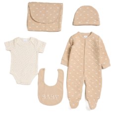 G12265NB: Baby Beige Quilted 5 Piece Mesh Bag Gift Set Including Foldable Changing Mat (NB-6 Months)