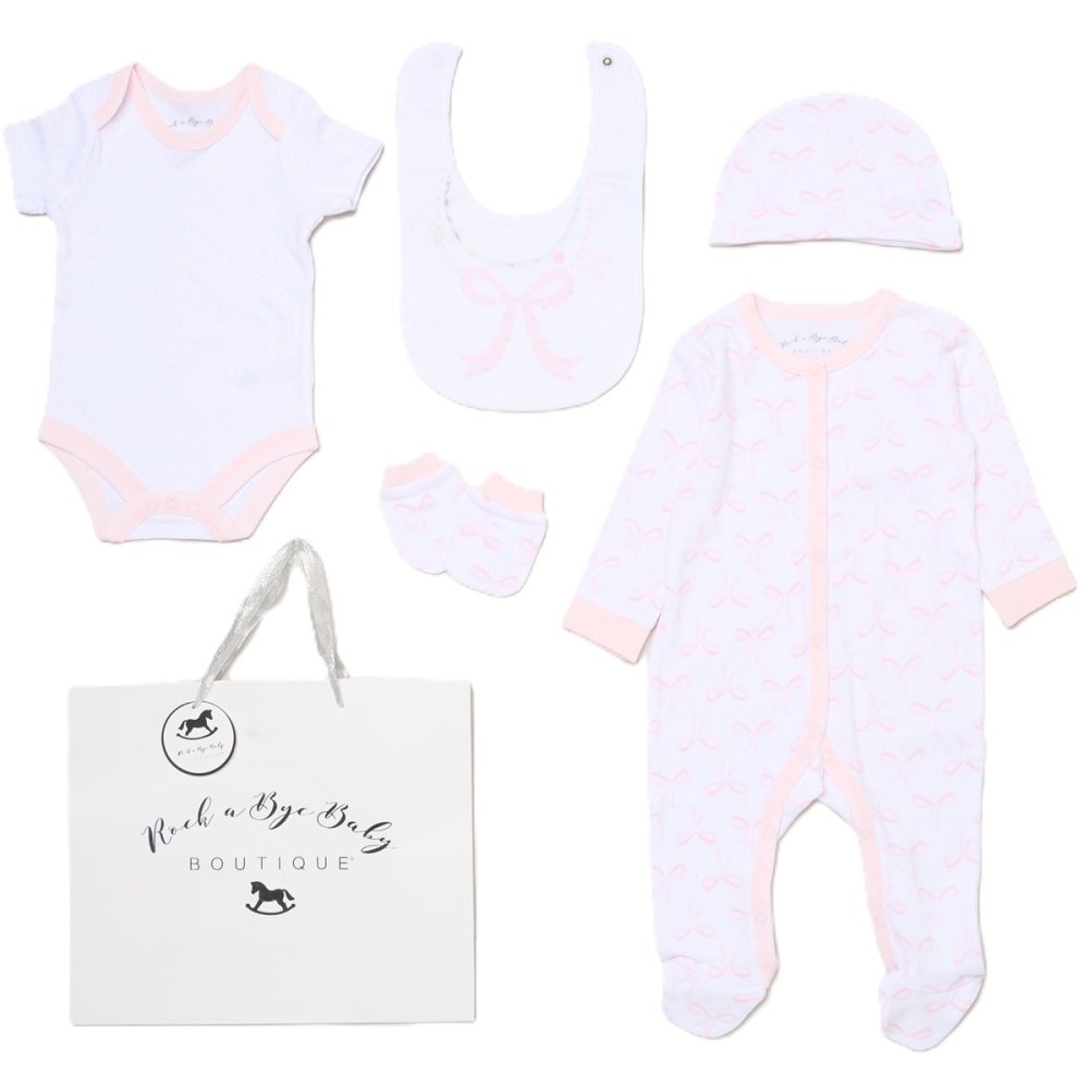 G12403NB: Baby Girls Ribbon 6 Piece Mesh Bag Gift Set (NB-6 Months) G12403NB: Baby Girls Ribbon 6 Piece Mesh Bag Gift Set (NB-6 Months)