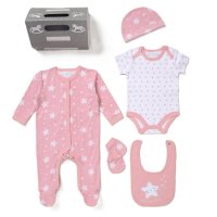G12404NB: Baby Girls Stars 6 Piece Mesh Bag Gift Set (NB-6 Months)