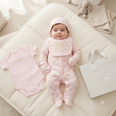 G12405NB: Baby Girls Bows 6 Piece Mesh Bag Gift Set (NB-6 Months)