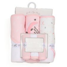 G12558: Baby Moon & Stars 6 Piece Hooded Towels & Washcloths Bath Time Set
