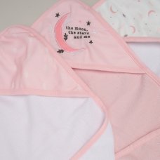 G12558: Baby Moon & Stars 6 Piece Hooded Towels & Washcloths Bath Time Set