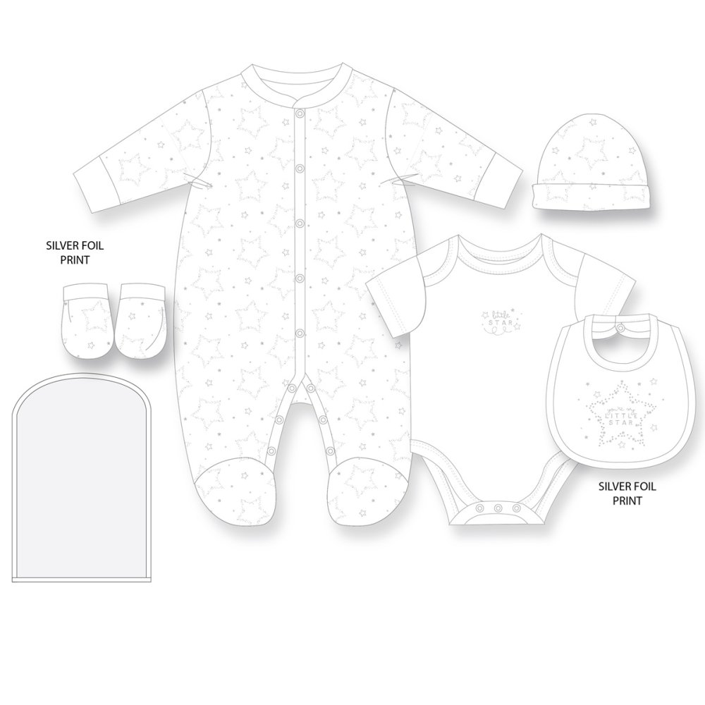 G12560NB: Baby Unisex "Little Star" 6 Piece Mesh Bag Gift Set (NB-6 Months) G12560NB: Baby Unisex "Little Star" 6 Piece Mesh Bag Gift Set (NB-6 Months)