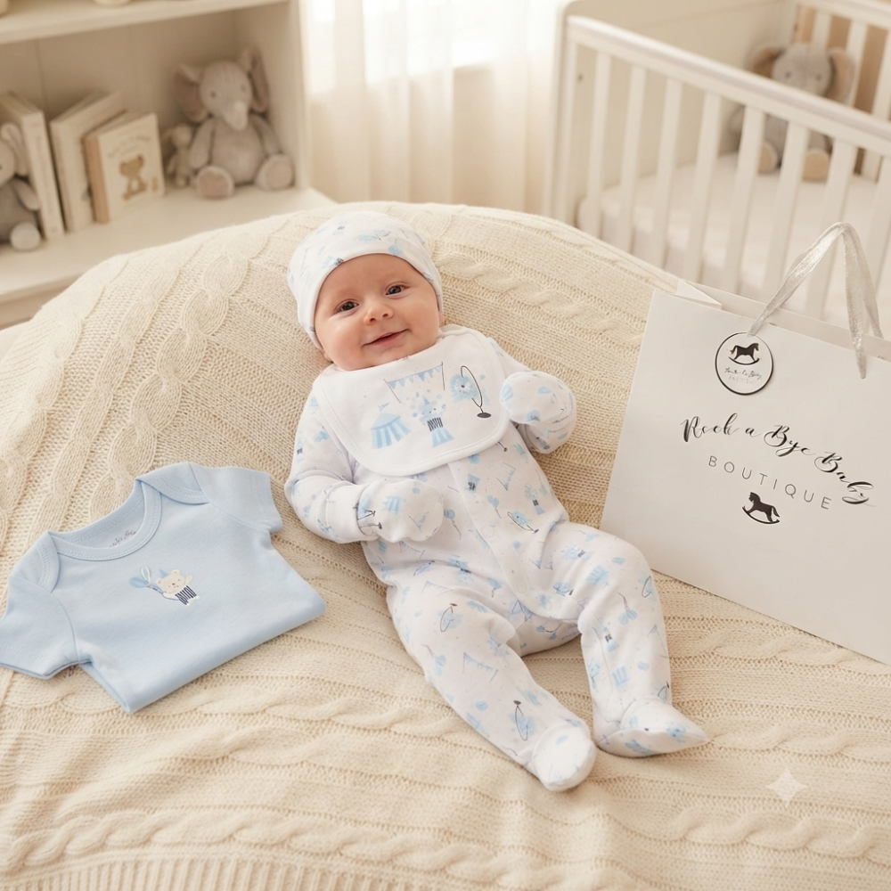 G12563NB: Baby Boys Circus 6 Piece Mesh Bag Gift Set (NB-6 Months) G12563NB: Baby Boys Circus 6 Piece Mesh Bag Gift Set (NB-6 Months)
