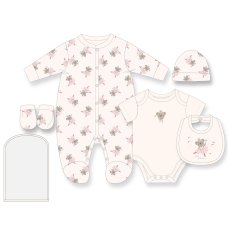 G12564NB: Baby Girls Bear Ballerina 6 Piece Mesh Bag Gift Set (NB-6 Months)