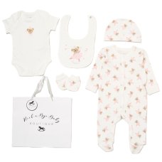 G12564NB: Baby Girls Bear Ballerina 6 Piece Mesh Bag Gift Set (NB-6 Months)