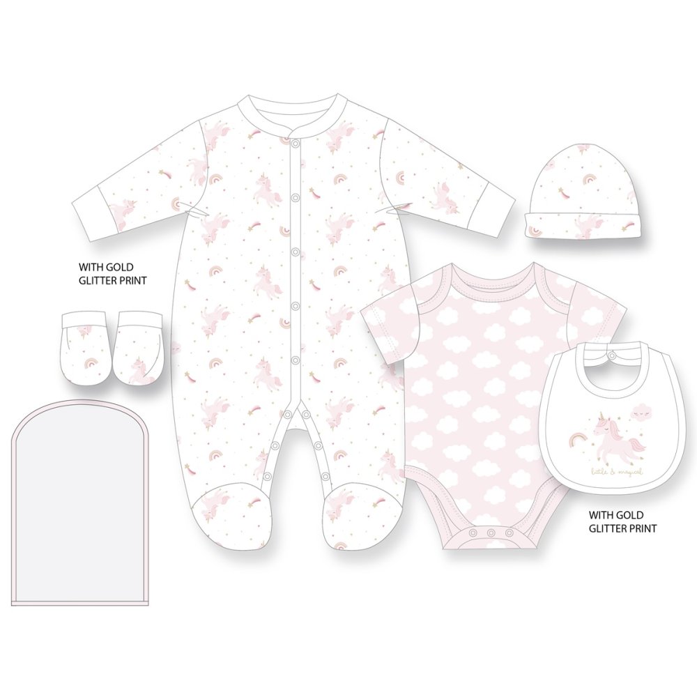 G12566NB: Baby Girls Unicorn 6 Piece Mesh Bag Gift Set (NB-6 Months) G12566NB: Baby Girls Unicorn 6 Piece Mesh Bag Gift Set (NB-6 Months)