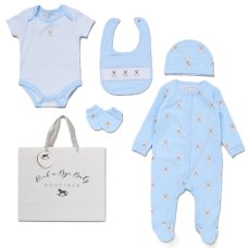 G12572NB: Baby Boys Bears 6 Piece Mesh Bag Gift Set (NB-6 Months)