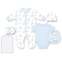 G12583NB: Baby Boys Bear & Giraffe 6 Piece Mesh Bag Gift Set (NB-6 Months)